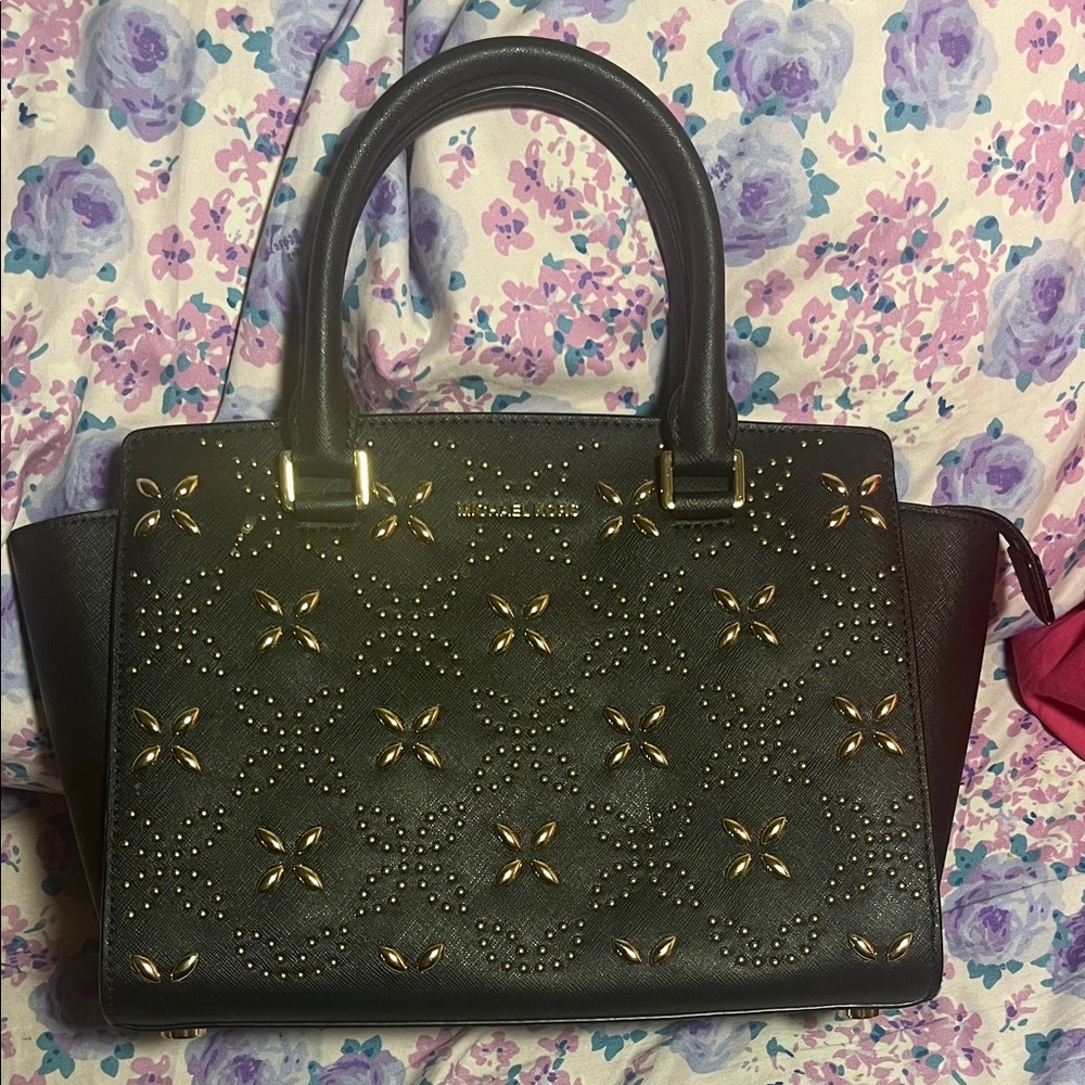 Michael Kors Black Satchel with Gold Accents